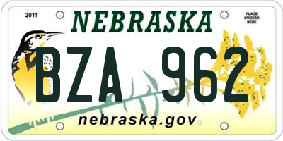 NE license plate BZA962