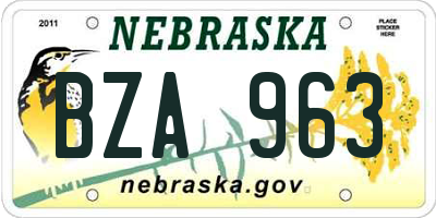 NE license plate BZA963