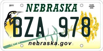 NE license plate BZA978