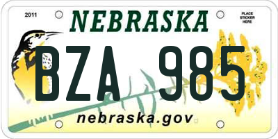 NE license plate BZA985