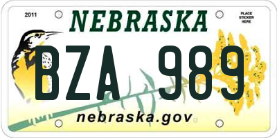 NE license plate BZA989