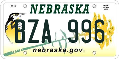NE license plate BZA996