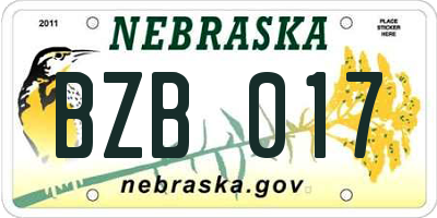 NE license plate BZB017