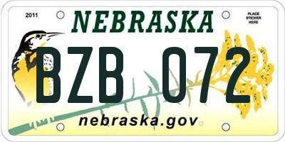 NE license plate BZB072