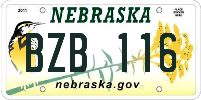 NE license plate BZB116