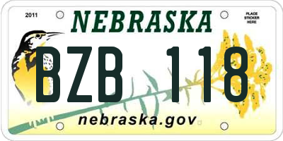 NE license plate BZB118