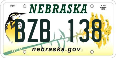 NE license plate BZB138