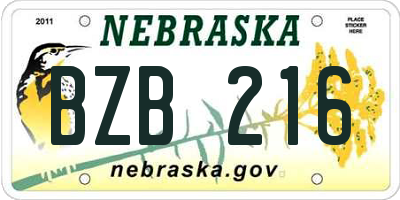 NE license plate BZB216