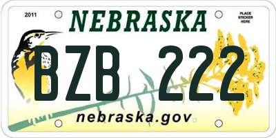 NE license plate BZB222