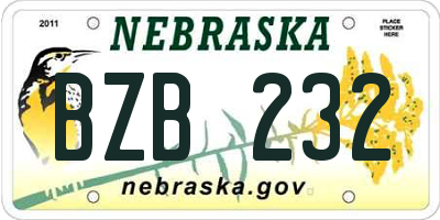 NE license plate BZB232