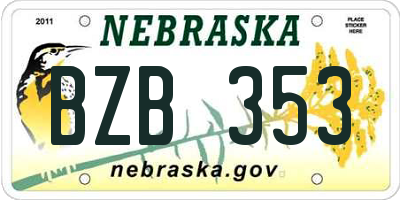 NE license plate BZB353