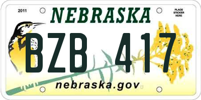 NE license plate BZB417