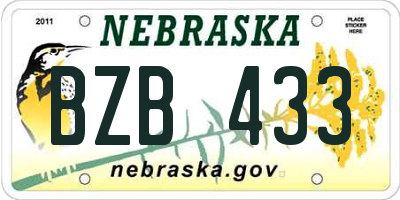 NE license plate BZB433