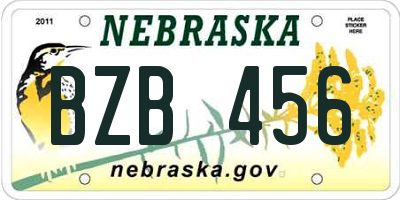 NE license plate BZB456