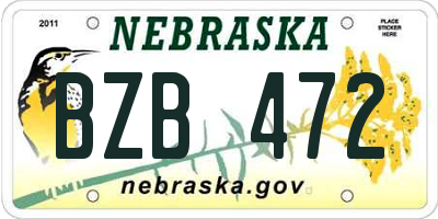 NE license plate BZB472