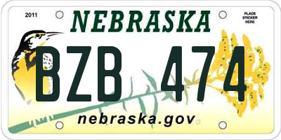 NE license plate BZB474
