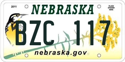NE license plate BZC117