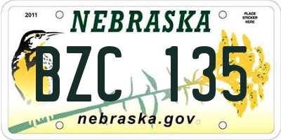 NE license plate BZC135