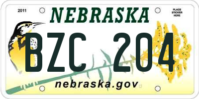 NE license plate BZC204