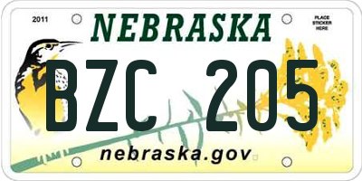 NE license plate BZC205