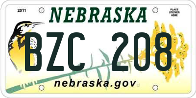 NE license plate BZC208