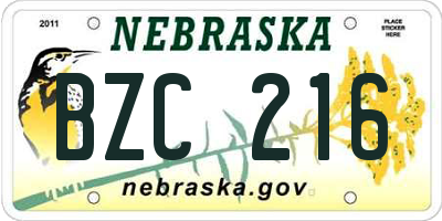 NE license plate BZC216