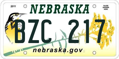 NE license plate BZC217