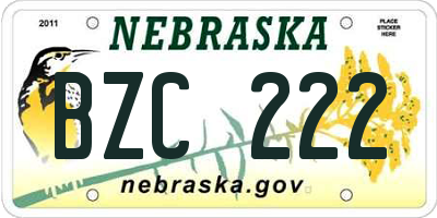 NE license plate BZC222