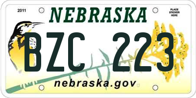 NE license plate BZC223