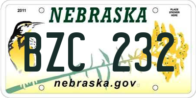 NE license plate BZC232