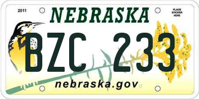 NE license plate BZC233