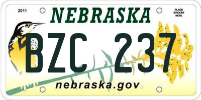 NE license plate BZC237