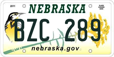 NE license plate BZC289