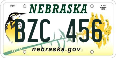 NE license plate BZC456