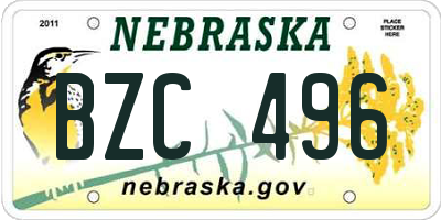 NE license plate BZC496