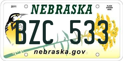 NE license plate BZC533