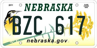 NE license plate BZC617
