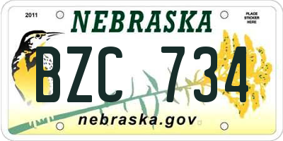NE license plate BZC734