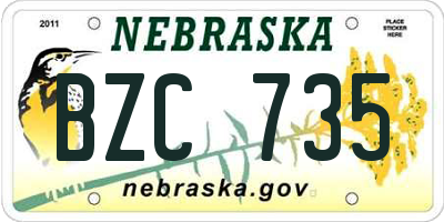 NE license plate BZC735
