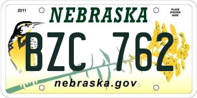 NE license plate BZC762