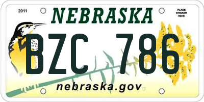 NE license plate BZC786