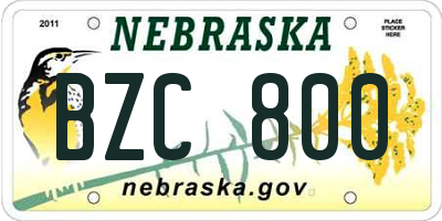 NE license plate BZC800