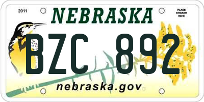 NE license plate BZC892