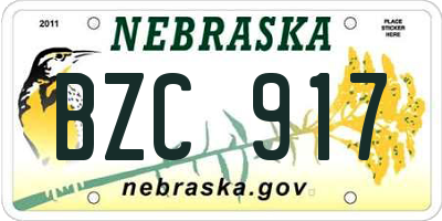 NE license plate BZC917