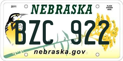 NE license plate BZC922