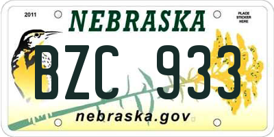 NE license plate BZC933