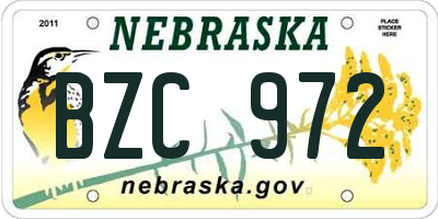 NE license plate BZC972