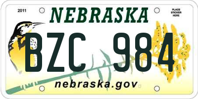 NE license plate BZC984