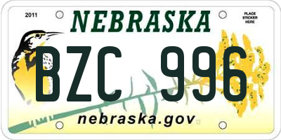 NE license plate BZC996