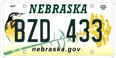 NE license plate BZD433
